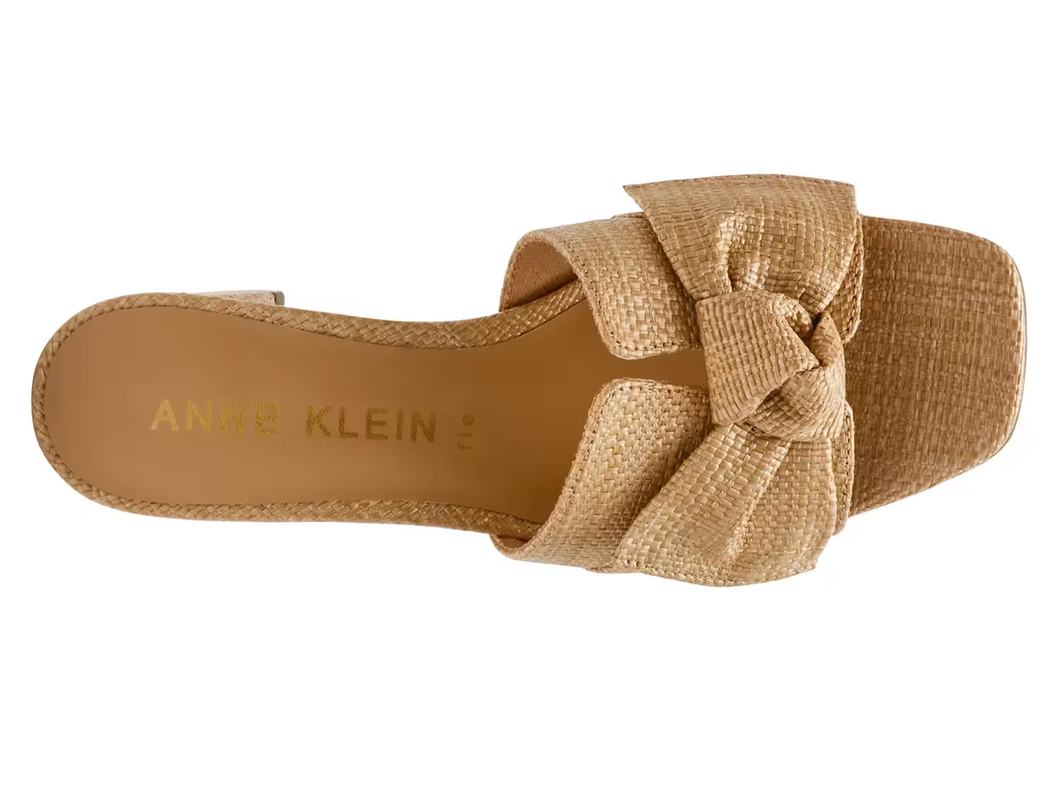 Anne Klein Kismet Raffia Bow Knot Block Heel Slide Sandal Beige Womens Size 6.5M