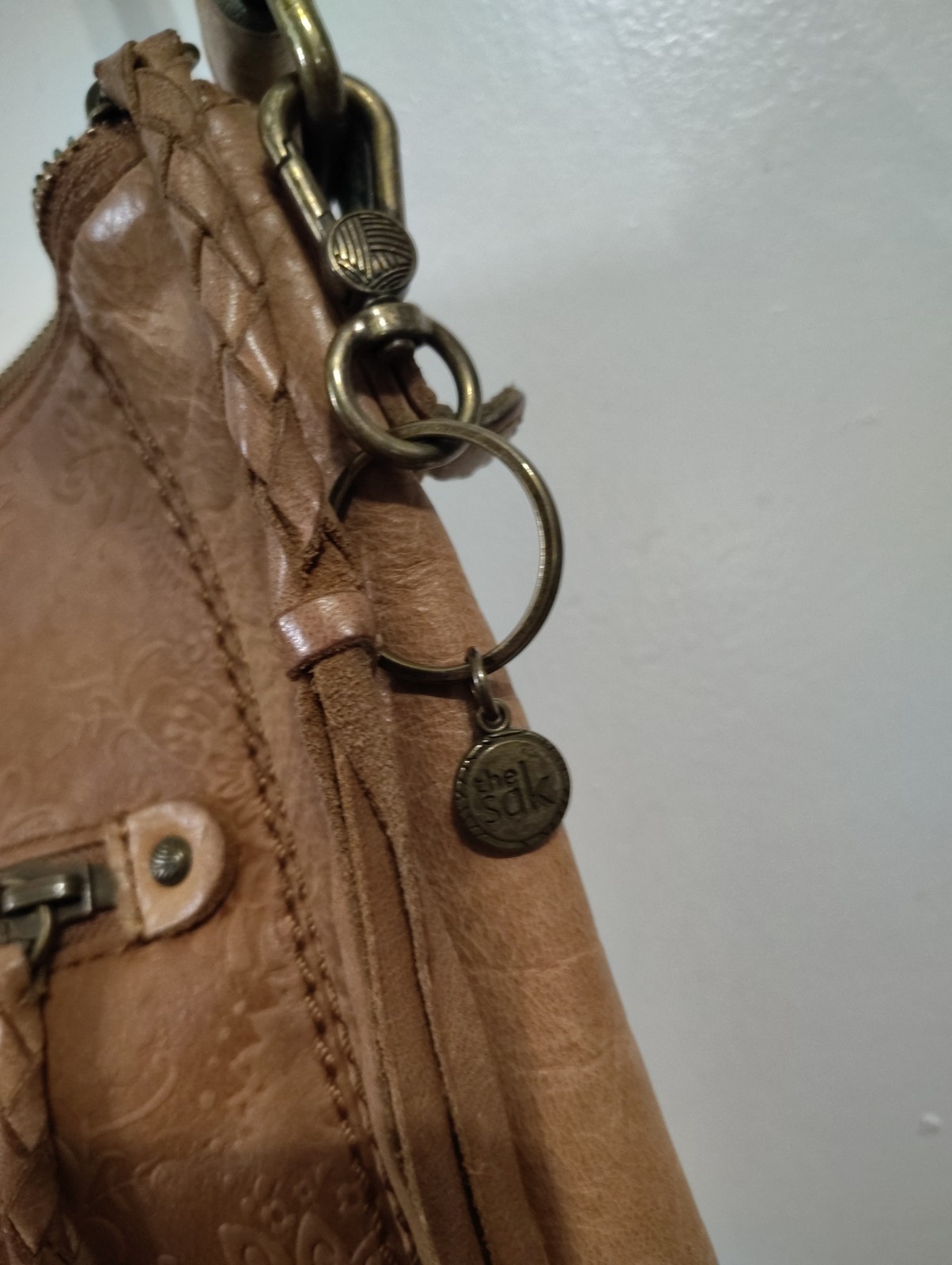 The Sak Ashland Embossed Leather Crossbody Bag Tobacco Floral Emboss
