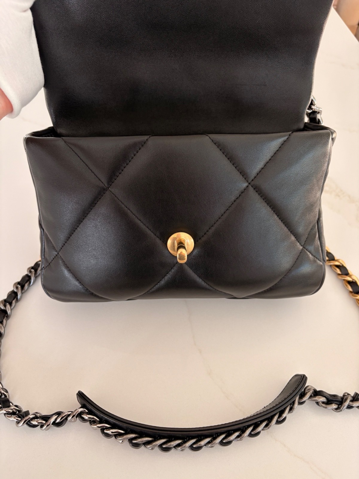 Authentic Chanel 19 in black Lambskin with mixed hardware size small