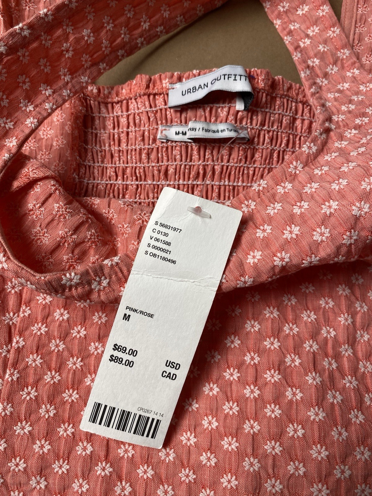 Urban Outfitters M Medium Folly Fitted Notched Mini Dress Peach Daisy Stretch