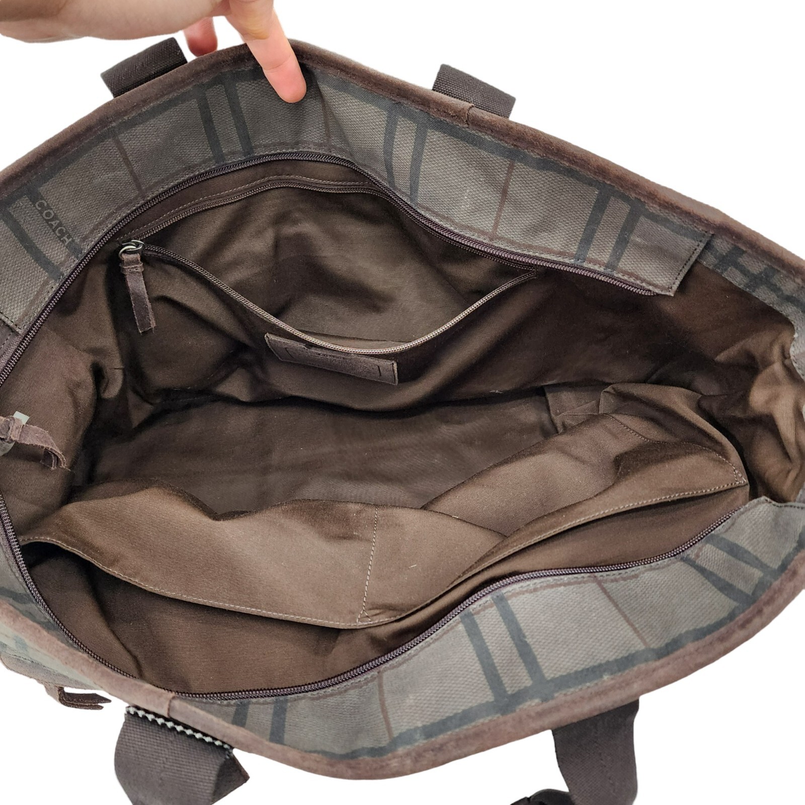 COACH Camden Brown Plaid Fatigue Canvas Tatersall Tote Weekend Travel Bag