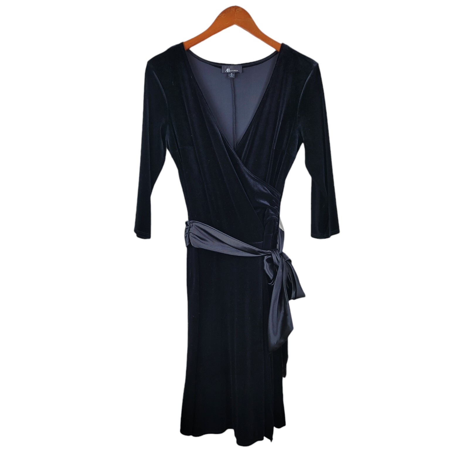 Vintage Black Velvet Wrap Top Dress size Medium Evening Alt Sexy Event Satin Bow