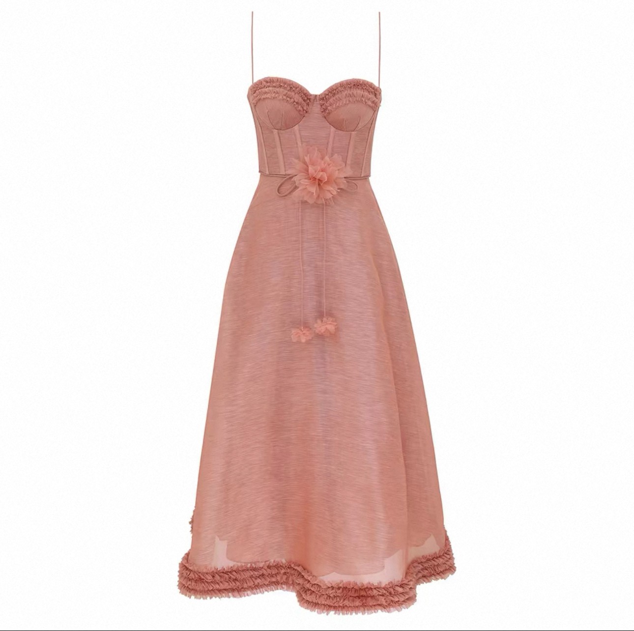 Zimmermann 2026 | Pink Ruffle Spaghetti Strap Midi Dress, Australian Designer