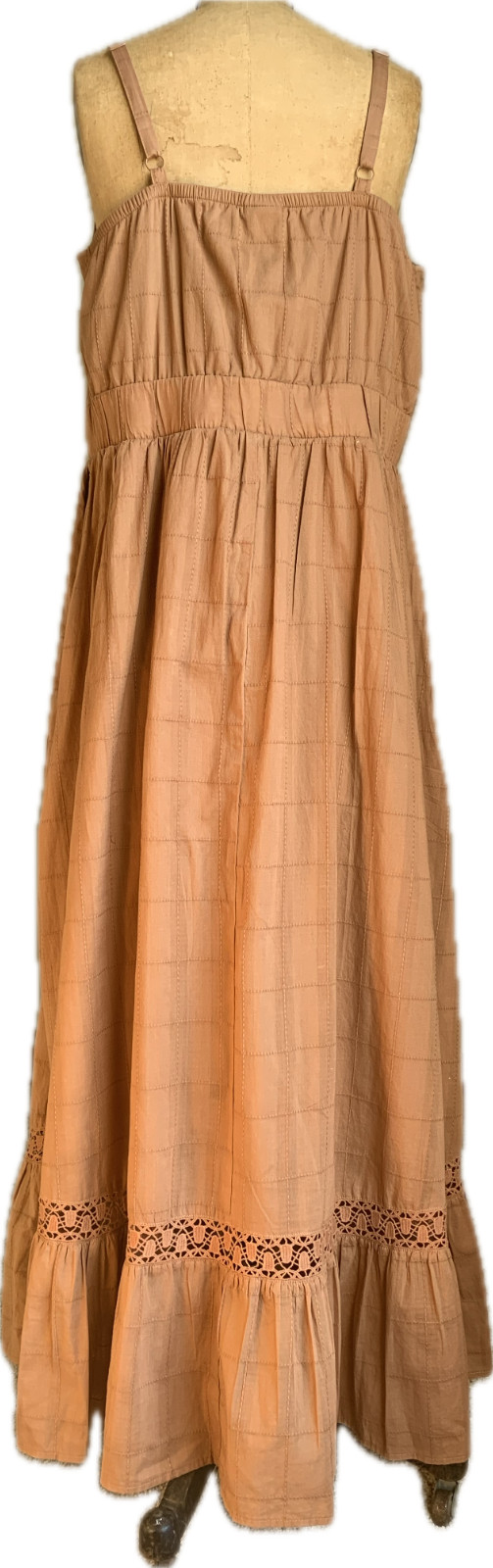 Torrid NWT Terracotta Brown Cotton Maxi Dress 12T Tall Boho Crochet Lace Pockets