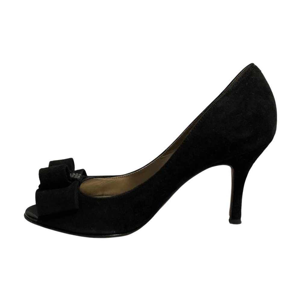 Ginza Kanematsu Suede Ribbon Open-Toe Pumps, Size 9.3, Black Women USED