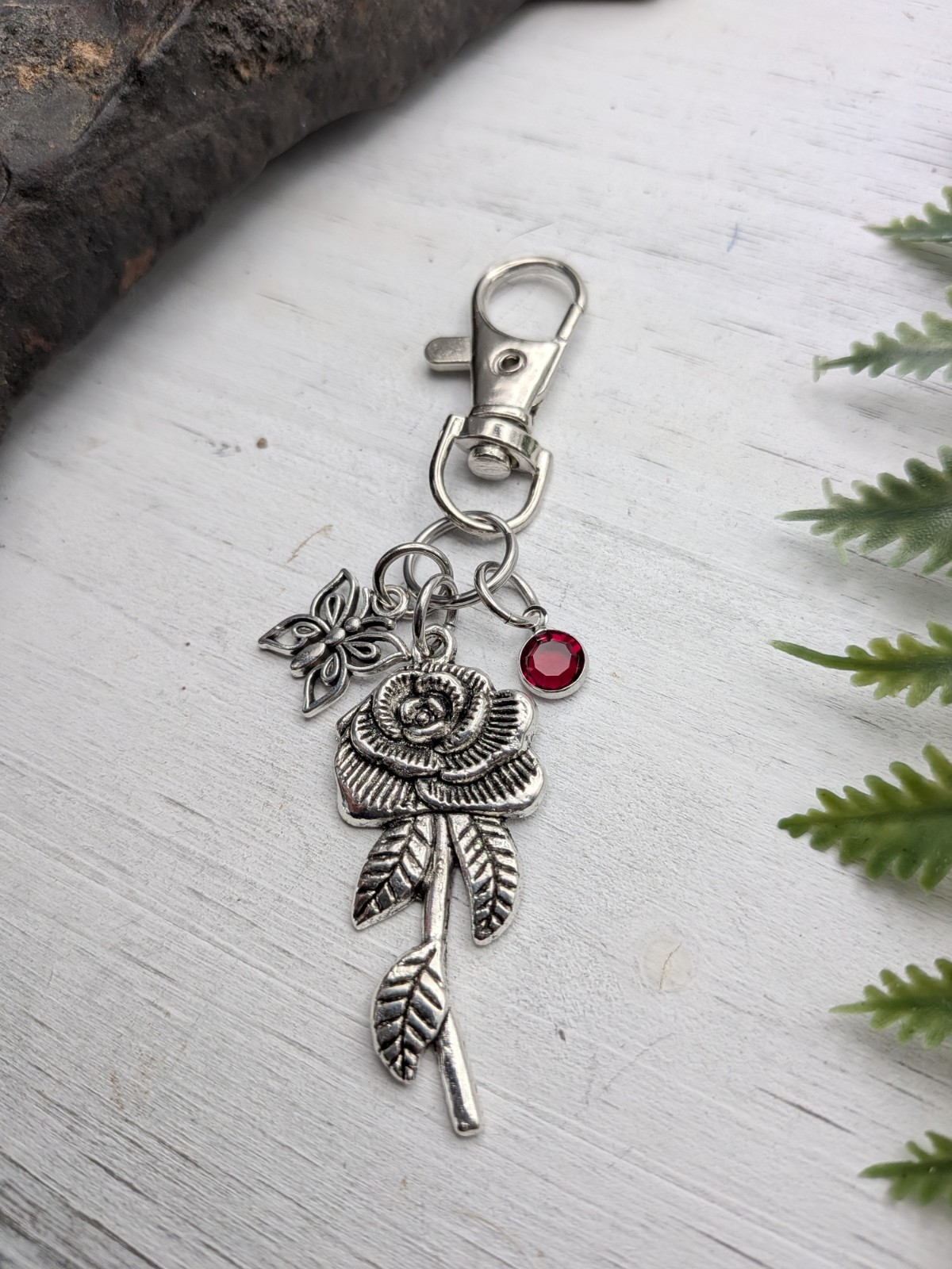 Rose Flower Butterfly Bag Charm / Purse Charm / Rose Keychain Gifts