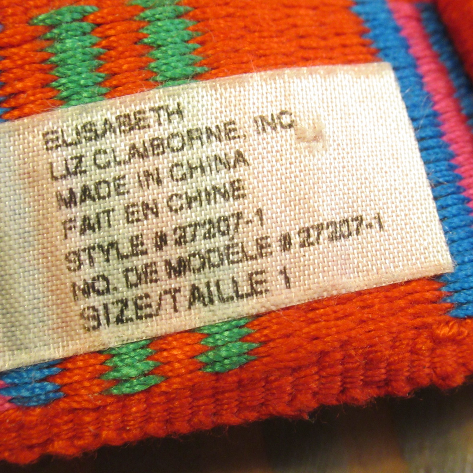 Liz Claiborne Embroiderd Belt L Red Blue Purple Striped Gold Tone Buckle Tip