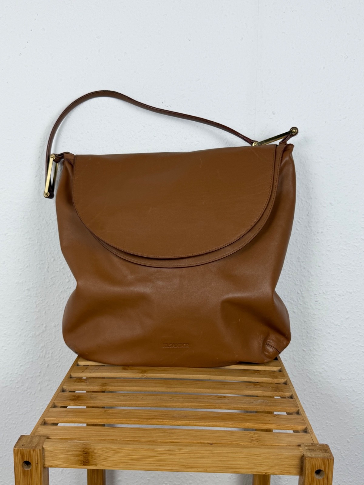 Jil Sander Brown Leather Vintage Minimalist Slouchy Hobo Shoulder Tote Bag