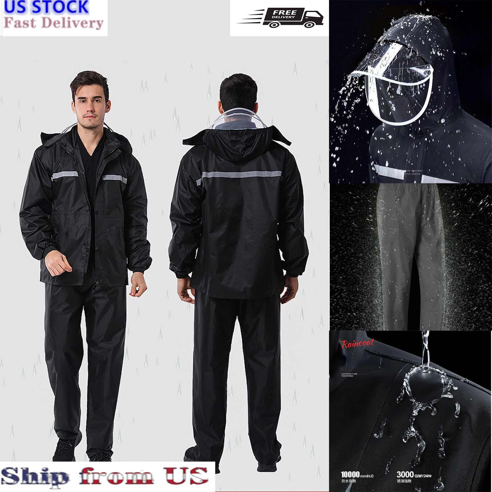 Raincoat Rain Suits Jacket Pants Waterproof Heavy Duty Fishing Women Mens Gear