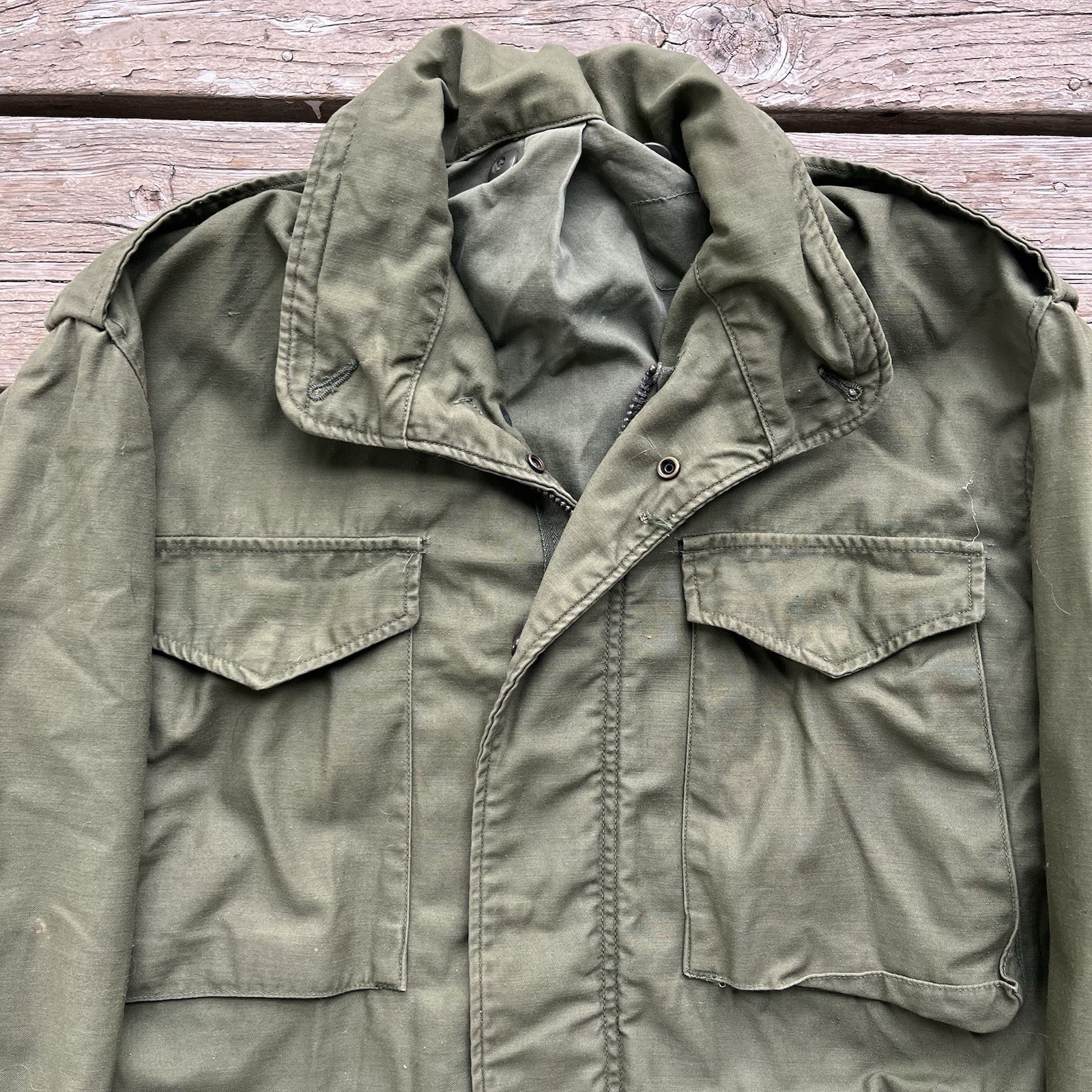 Vintage M-65 Field Jacket Olive Drab Green Military Utility Coat Medium