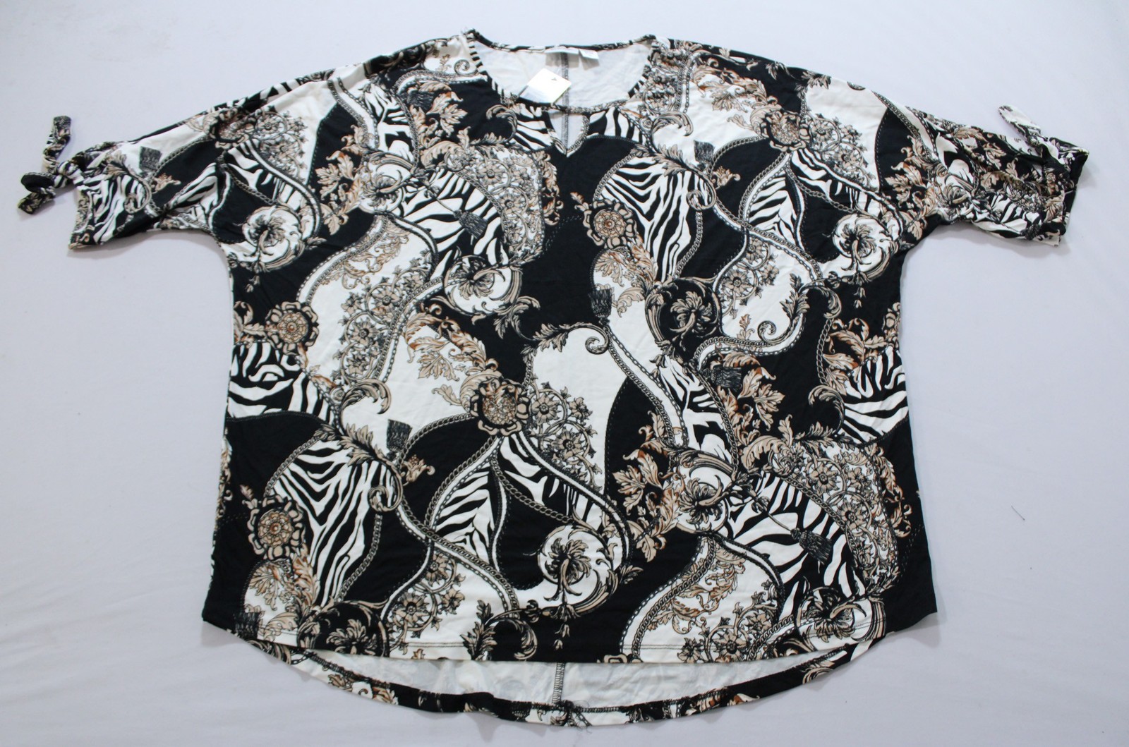 Avenue Women’s Plus 3/4 Sleeve Analise Top EJ2 Black Ornate Chain Size 18/20 NWT