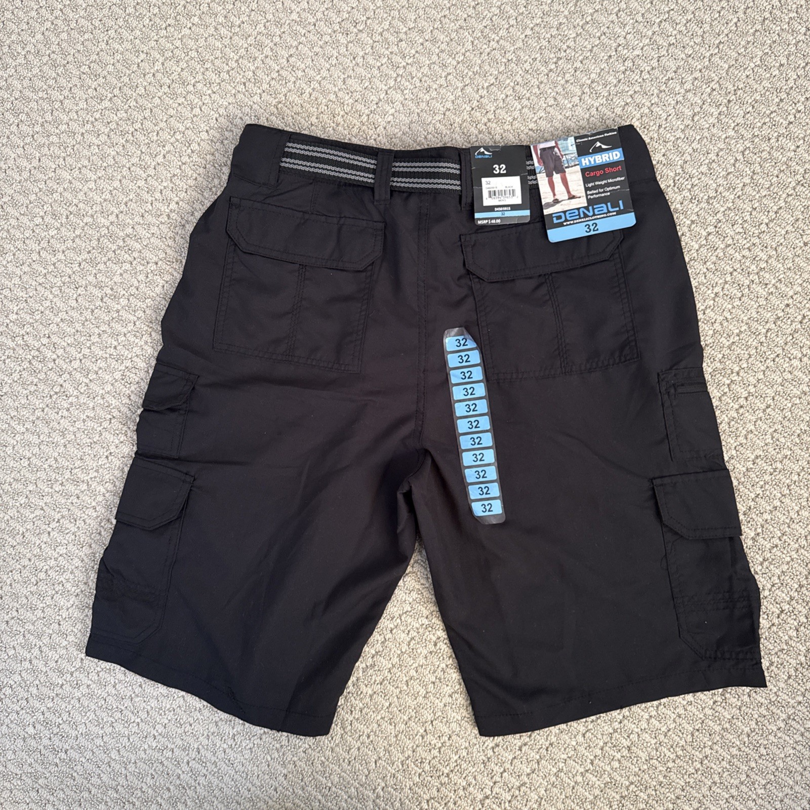 Denali Hybrid Cargo Shorts Mens Size 32 Black Belted Performance Pockets NWT