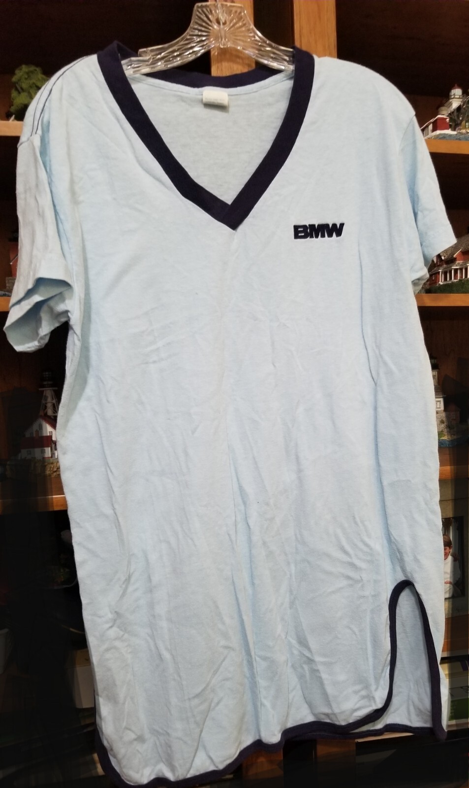 Vintage 1980’s CHED by Anvil BMW Nightgown Baby Blue with Navy Trim One Size