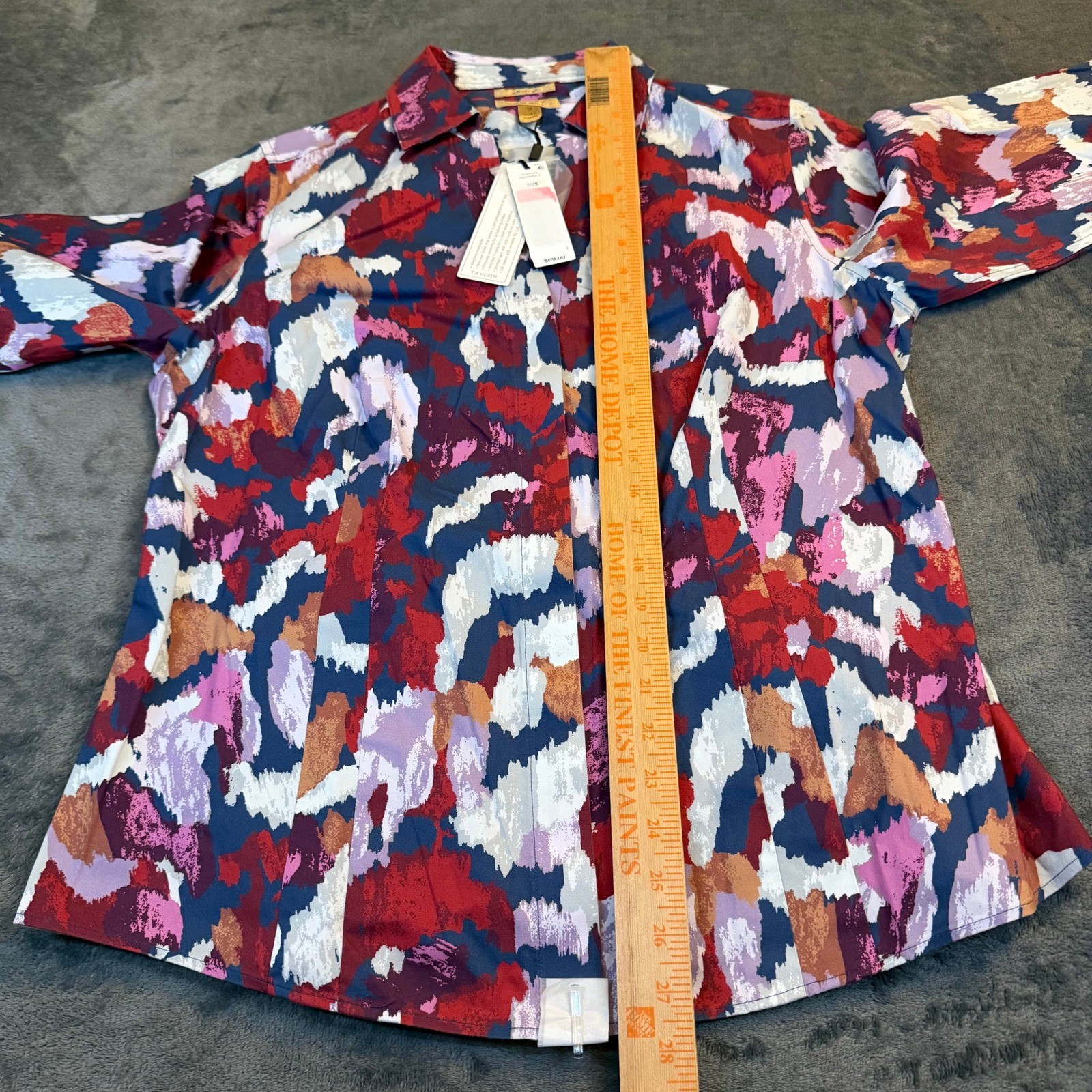 Investments Taylor Blouse Womens Size 12 Multicolor Non Iron 3/4 Sleeve Abstract