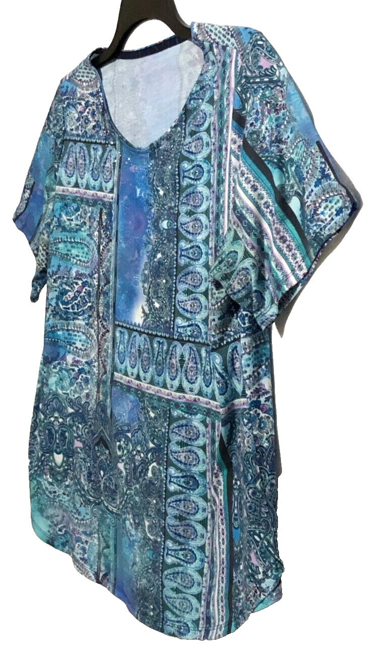 Unbranded 1X Blue Green Purple White Paisley Mixed Short Sleeve Pullover T-Shirt