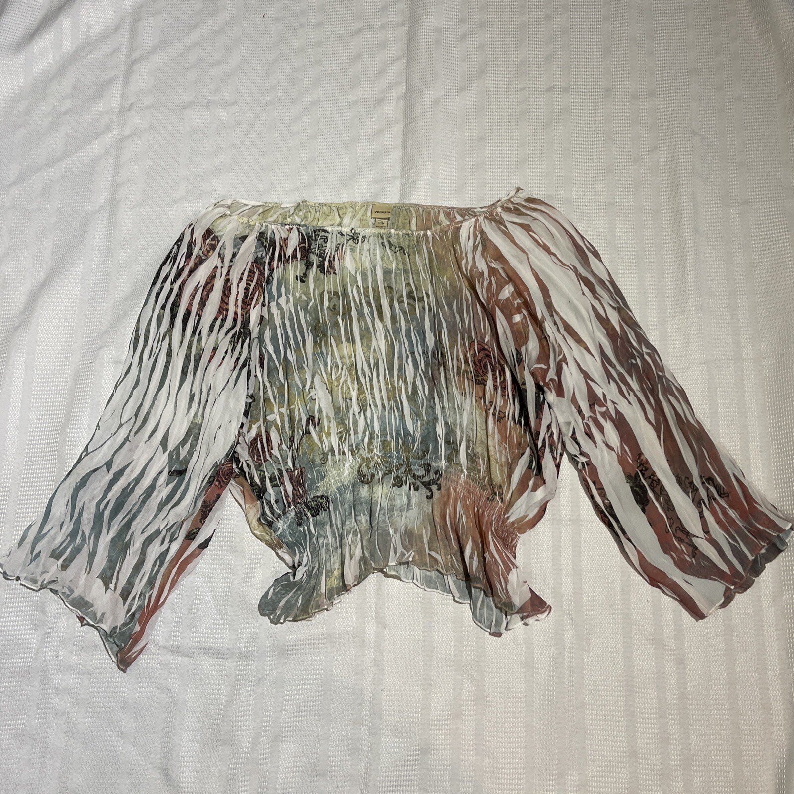 Venezia EUC Women’s Floral Multicolor Blouse Off Shoulder LS Sz 22/24 66×21” D6