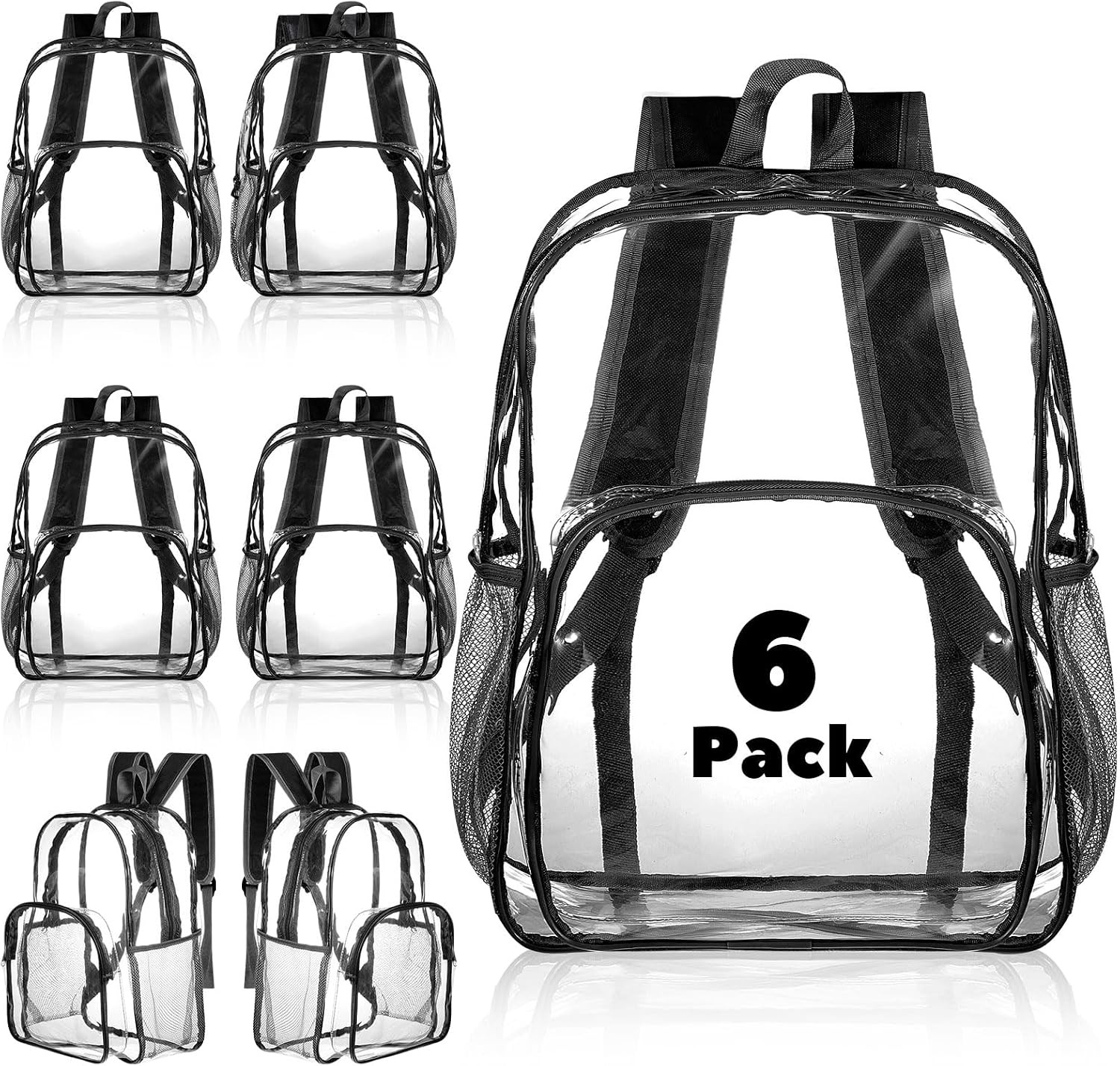 6 Pcs Clear Backpack Bulk for Stadium Events Heavy Duty PVC Transparent Bookbag