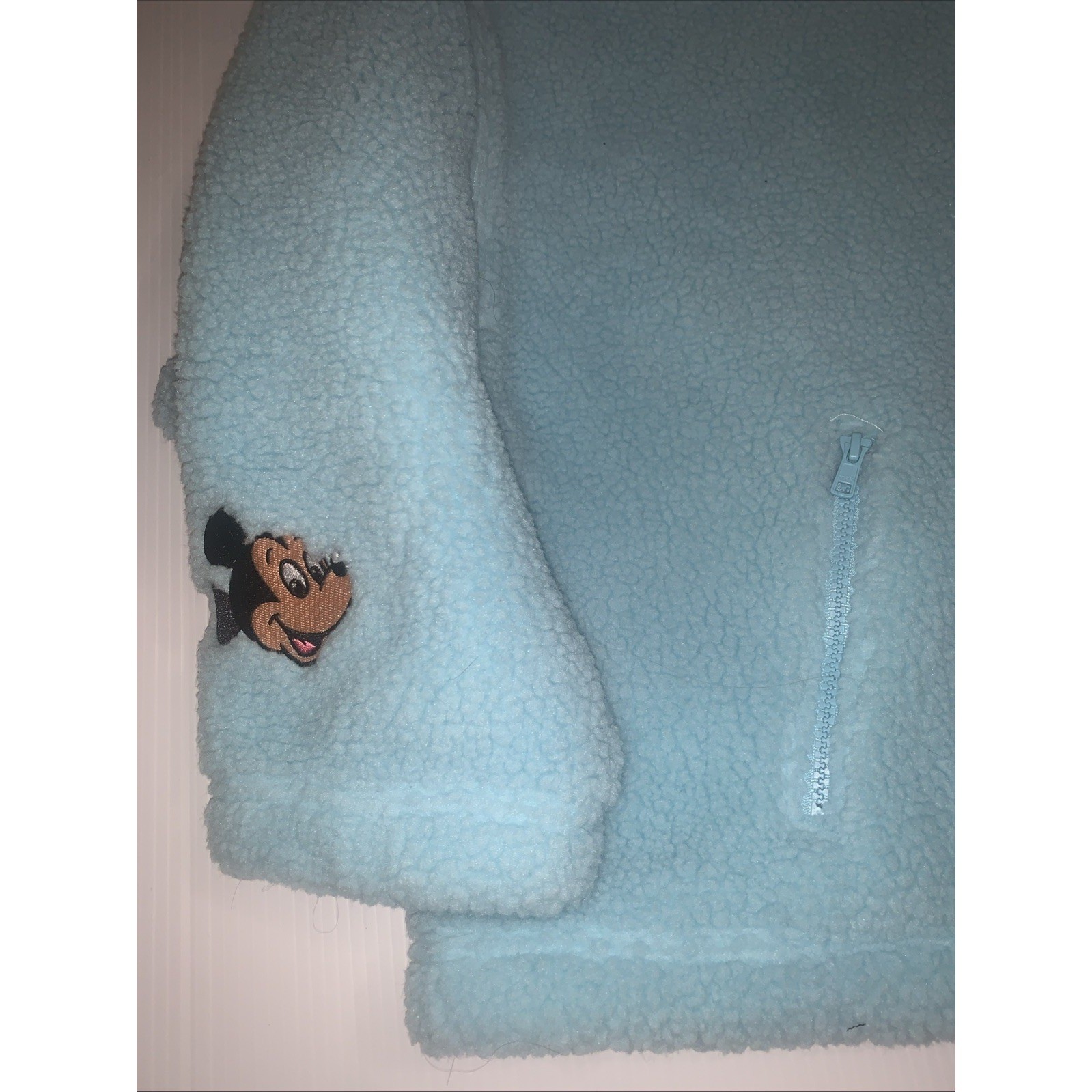 Disney Parks Mickey Mouse Peace Sign Blue Fleece Women’s 3X Sherpa 1/4 Zip NEW