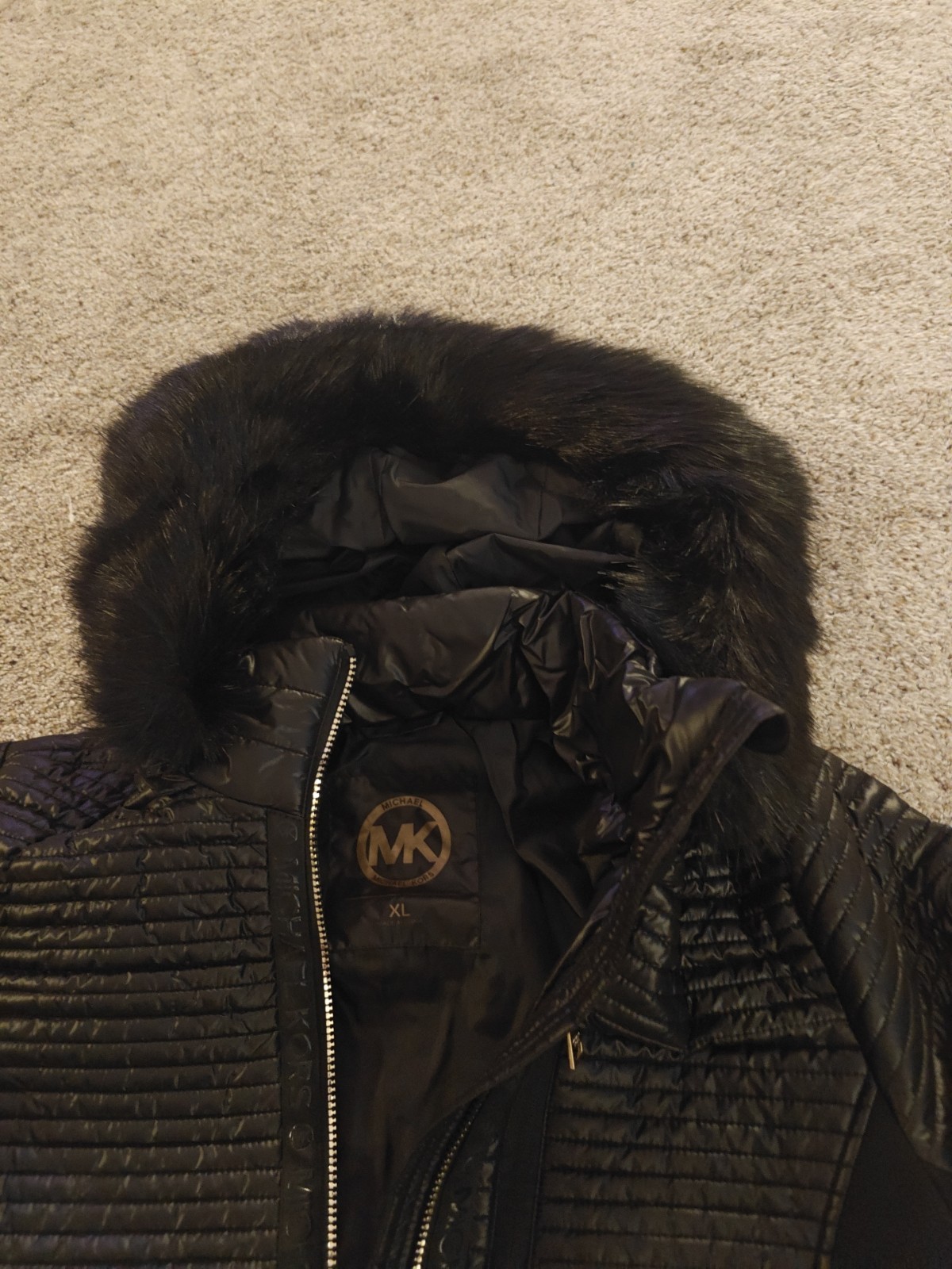 NWT MICHAEL MICHAEL KORS MIXED QUILTED FAUX FUR TRIM HOODED COAT XL