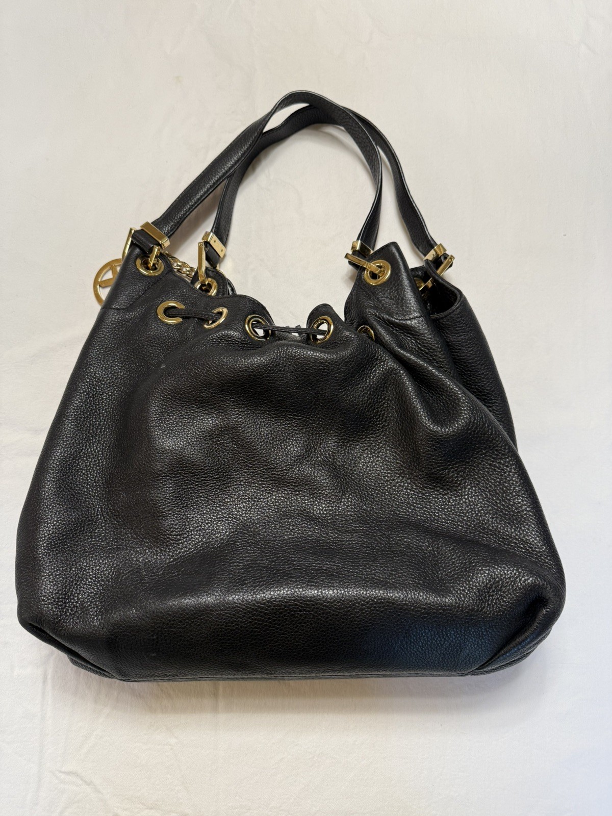 Michael Kors Camden Pebbled Leather Black Handle Purse With Tassels and Dust Bag