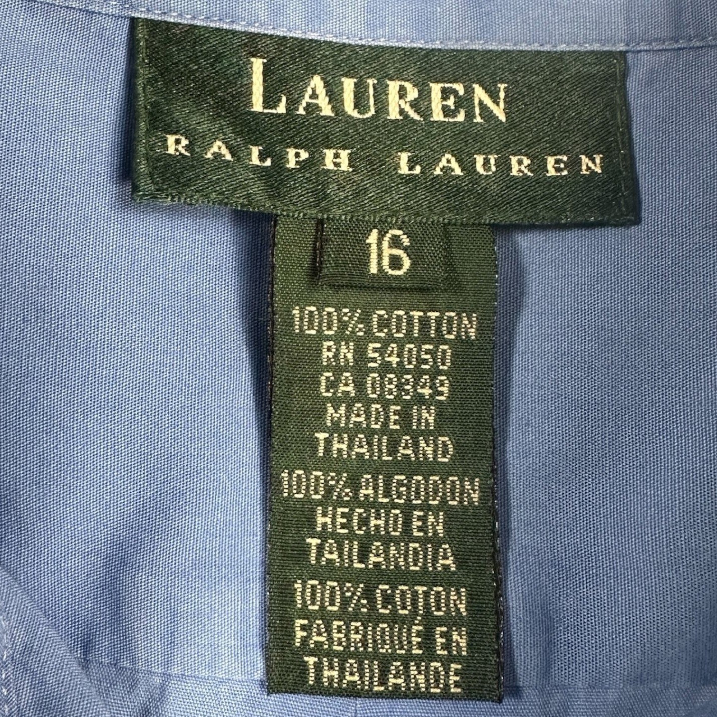 Lauren Button Down Dress Shirt Crest Logo Long Sleeve Blue Menswear Size 16