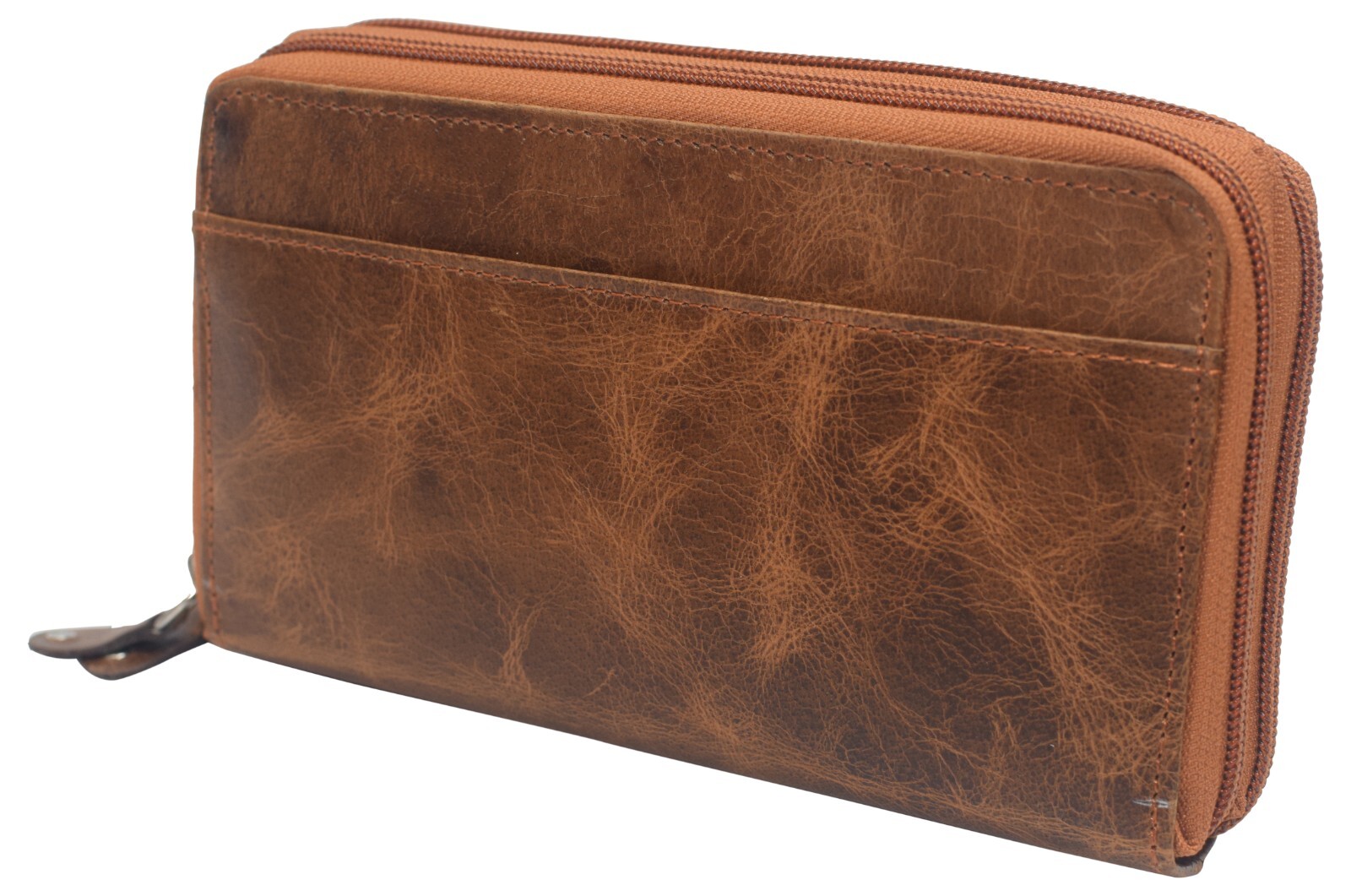 RFID Blocking Genuine Leather Checkbook Secretary Wallet 2 Zipper Card Organizer