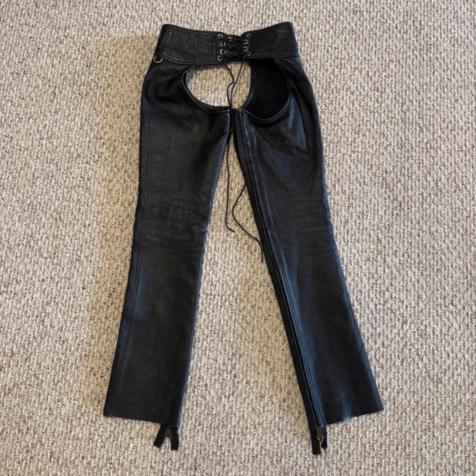 Vintage Image Leather San Francisco Black Leather Motorcycle Chaps Adjustable