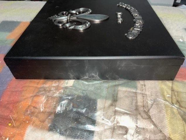 New LAGUNA BEACH JEAN CO 3D Fleur de Lis Black Collector Box ONLY No Jeans