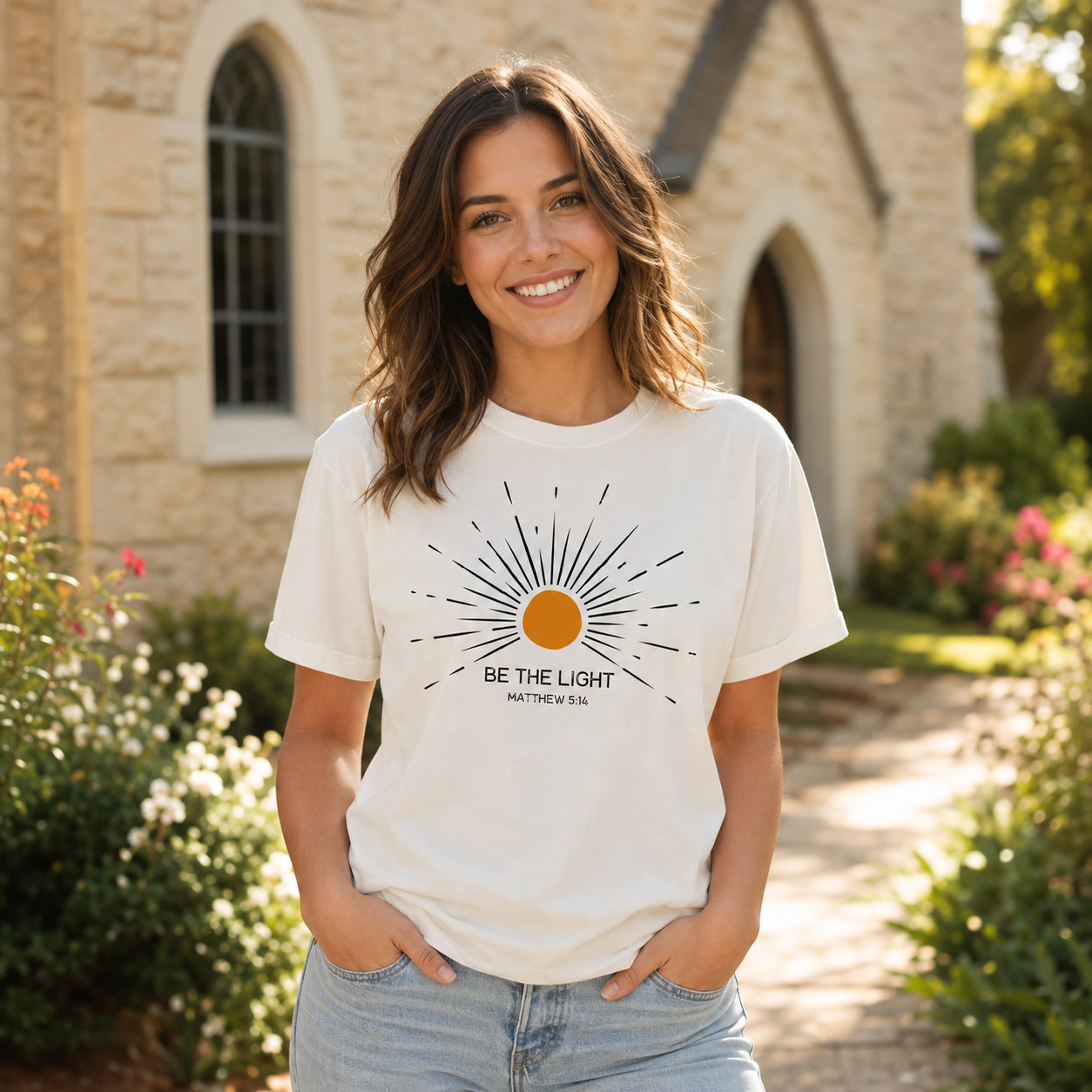 Be the Light Shirt Christian Graphic Tee Bible Verse Faith Religious Gift Unisex