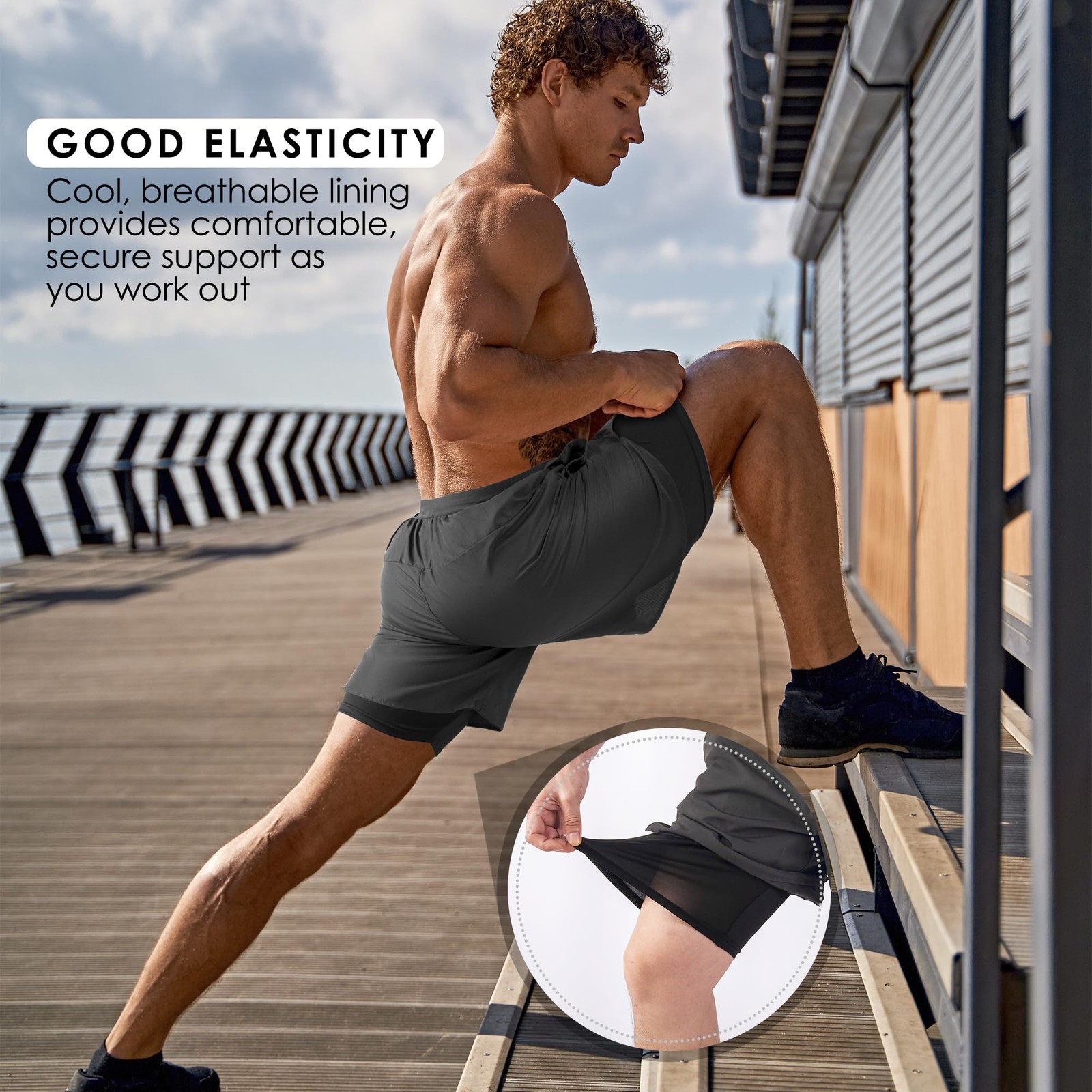 Men’S 2 in 1 Running Shorts Workout Athletic Training Gym Outdoor Sports Shorts