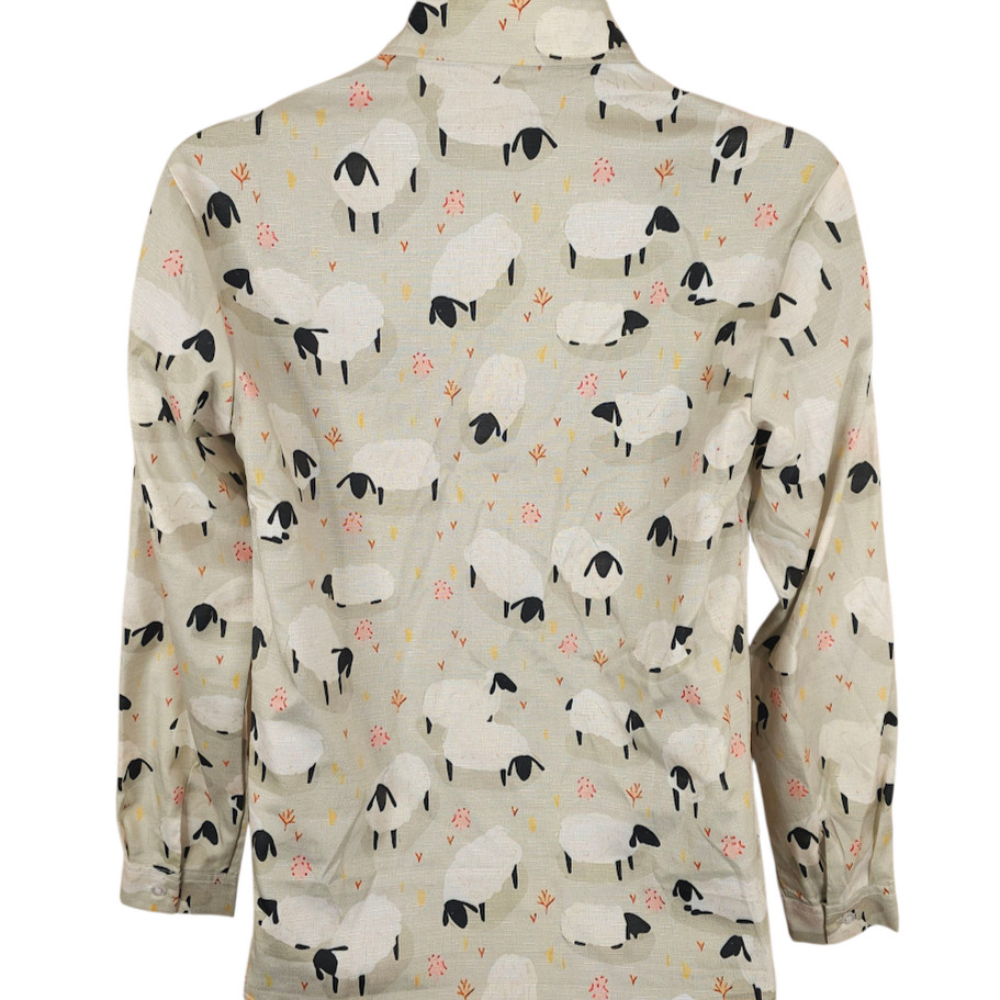 Sheep Casual Shirt Mens Size Small Green All Over Print Farm Animals