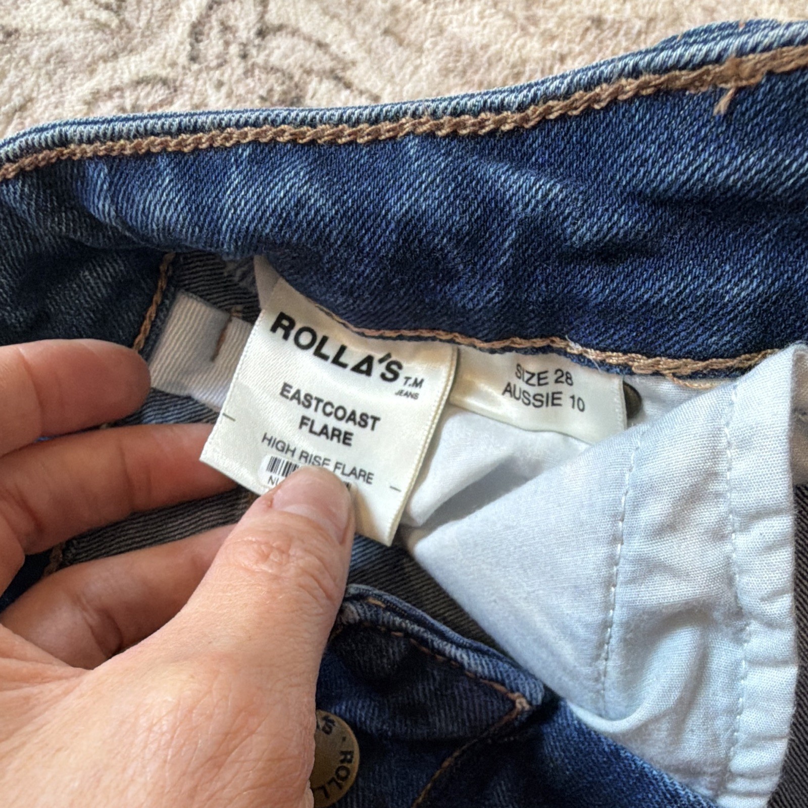 Rollas Women’s Eastcoast Flare Jeans High Rise, Dark Wash, Stretch, 27″