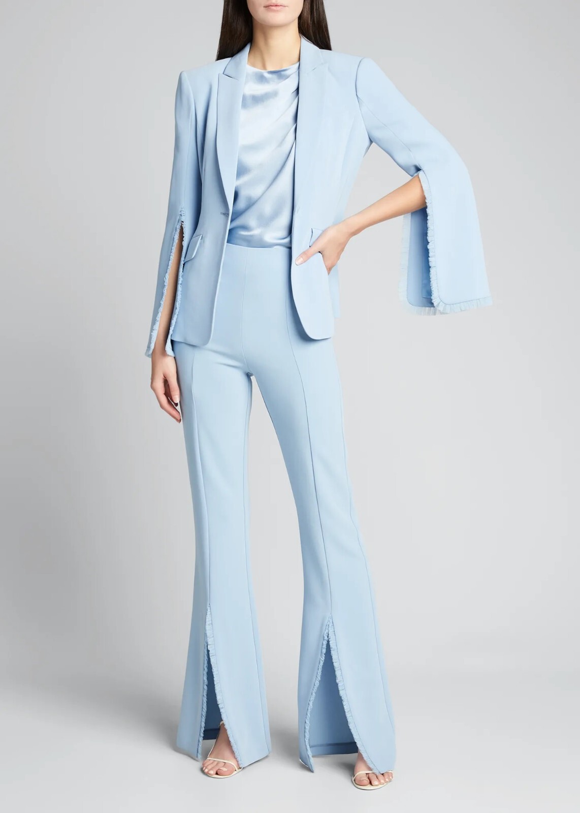 CINQ A SEPT ‘Rumer’ 2-pc set Split-Sleeve Blazer & Flare Front-Split Trousers, 0