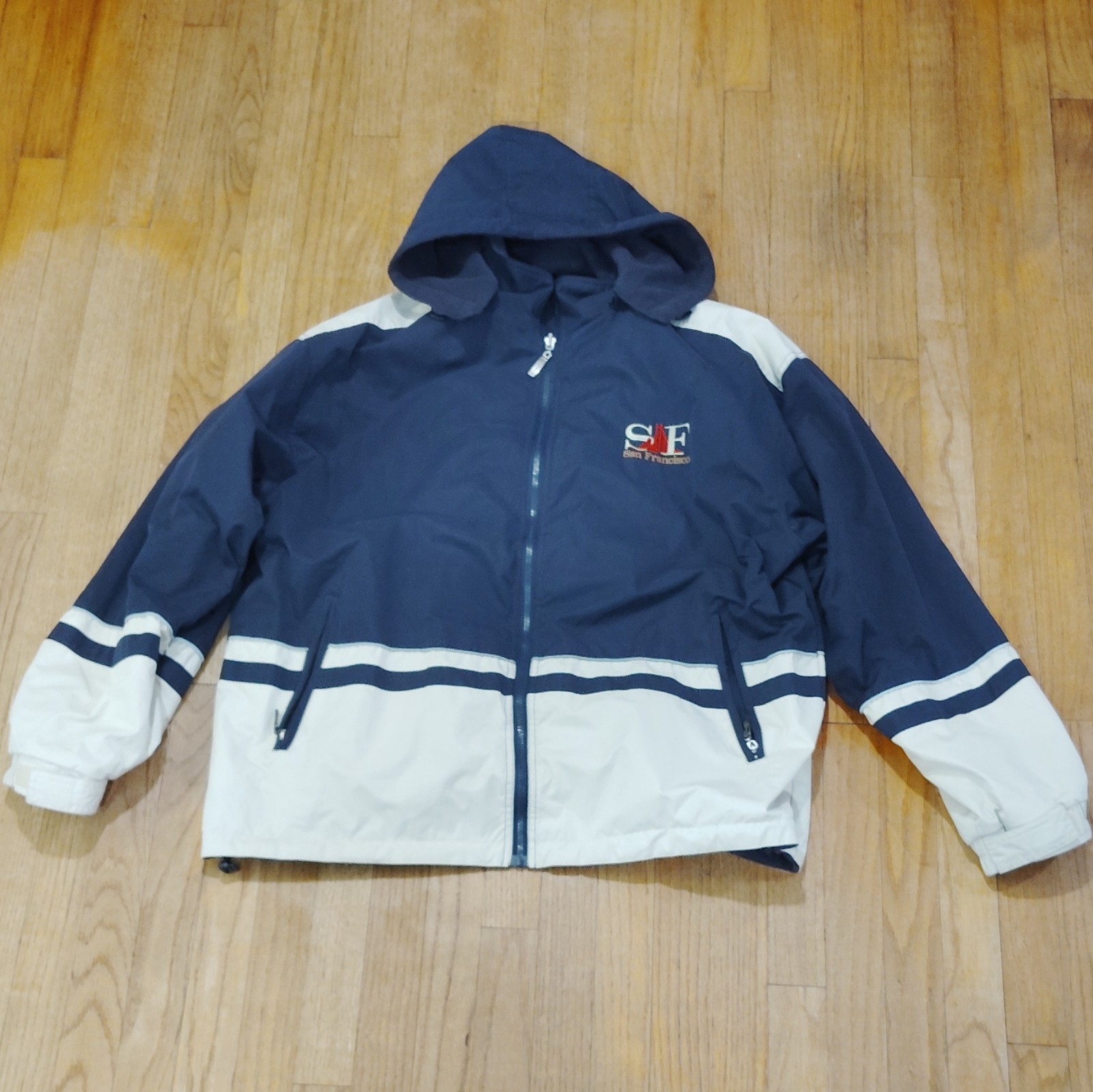 Men’s San Francisco Embroidered Logo Hooded Full Zip Jacket Blue/White XL