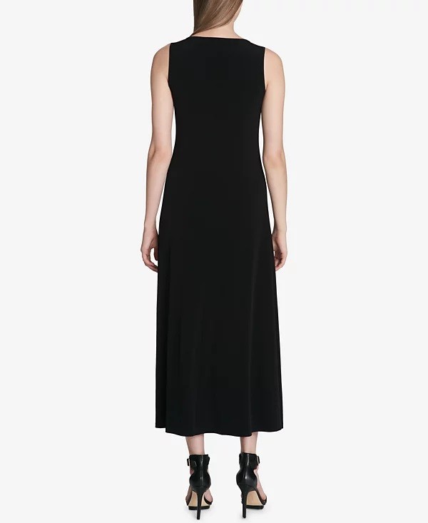 CALVIN KLEIN Contrast-Panel Colorblock Sleeveless A-Line Midi Dress, XS Black