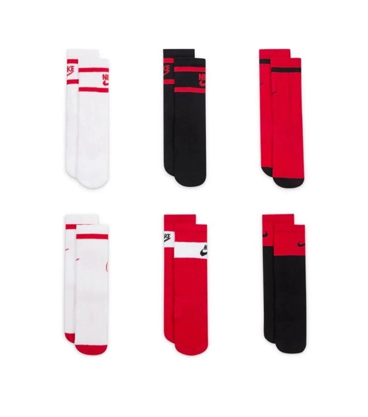 Nike Everyday Cushioned Crew Sock 6 Pack Size 6-8 Men Black/White/Red CK7302-904