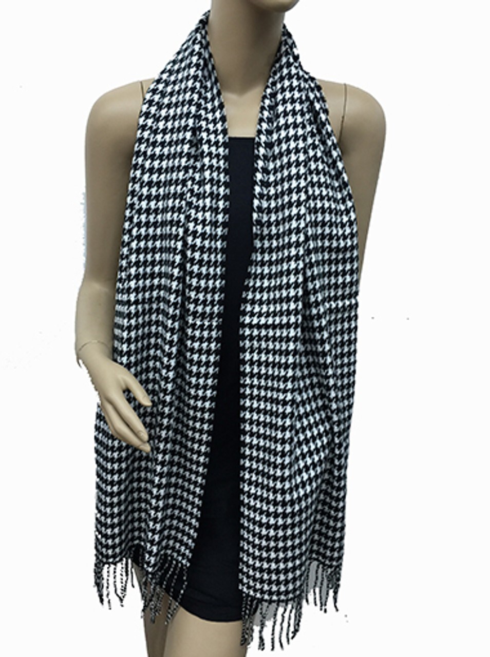New Elegant Large Winter Italy Design Houndstooth Super Soft Scarf Black/White