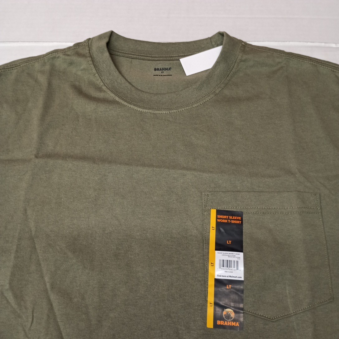 2 Brahma Short Sleeve Work T-Shirt LT 42-44 Green Artichoke Pocket Tee Cotton