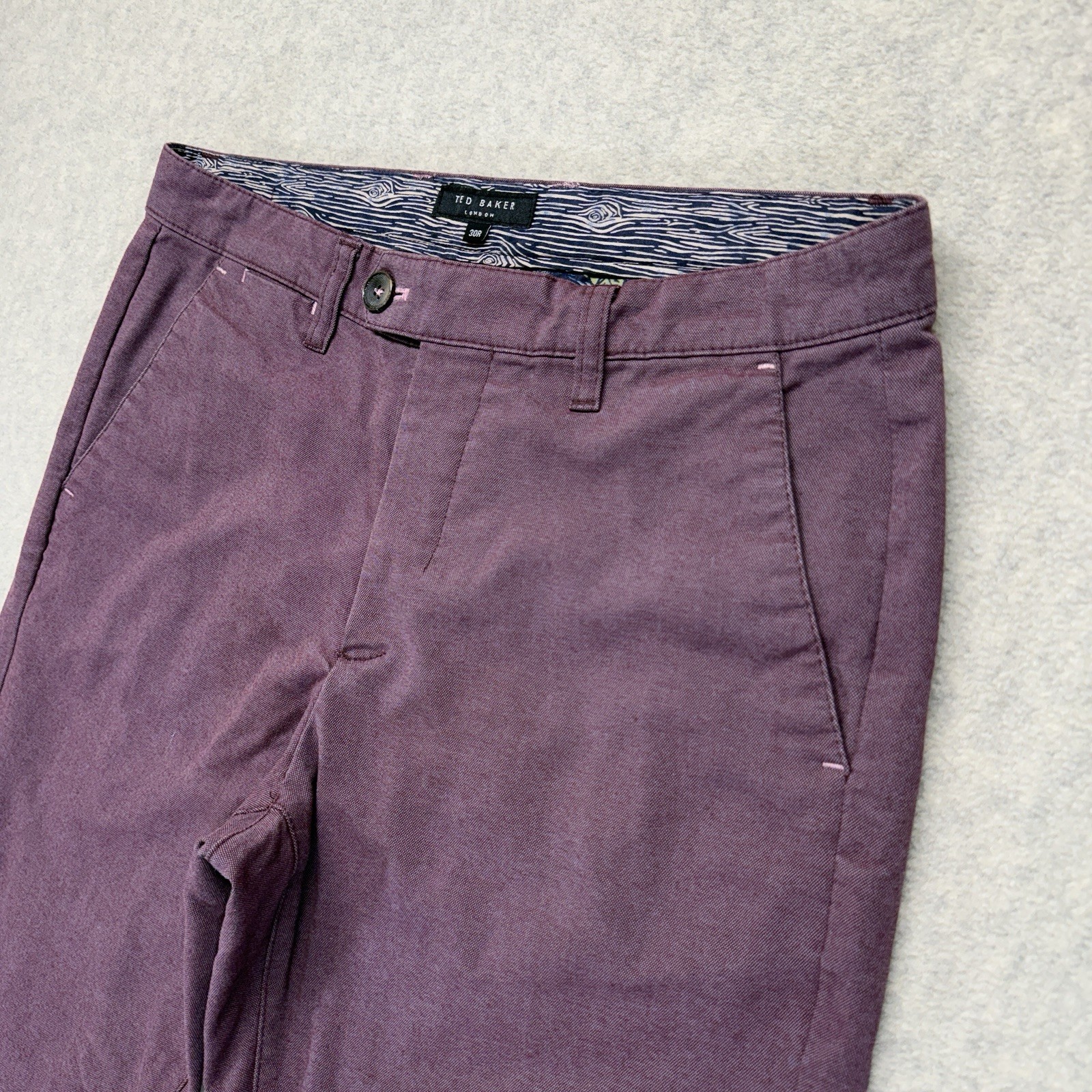 Ted Baker London Mens Chino Pants 30R Purple Slim Fit Cotton Stretch