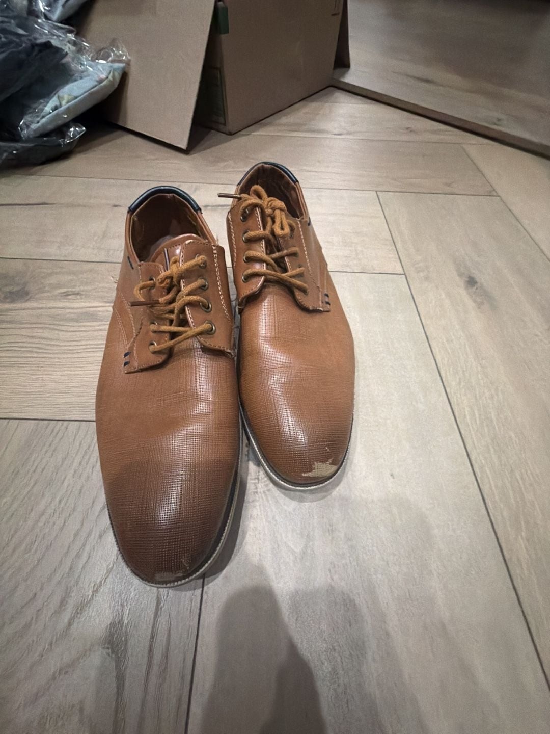 Bruno Marc Men’s Textured Brown Lace-Up Oxford Dress Shoes