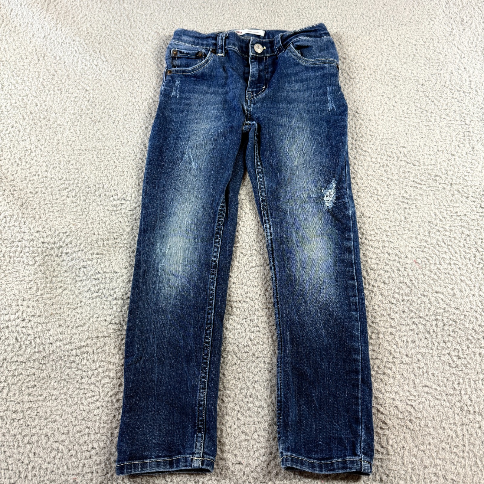 Levis Girls Adjustable Waist Distressed Skinny Denim Jeans Blue Size 7 Reg