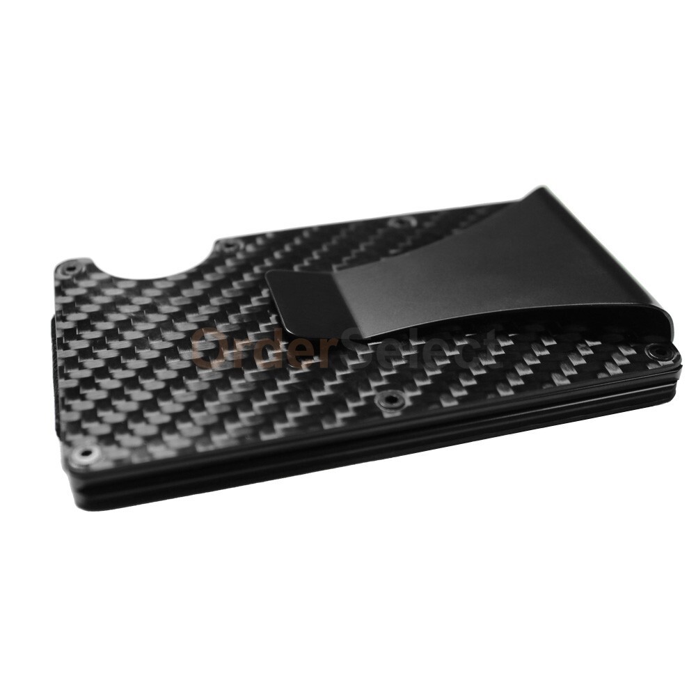 Men RFID Blocking Money Clip Slim Carbon Fiber Credit Card Holder Metal Wallet