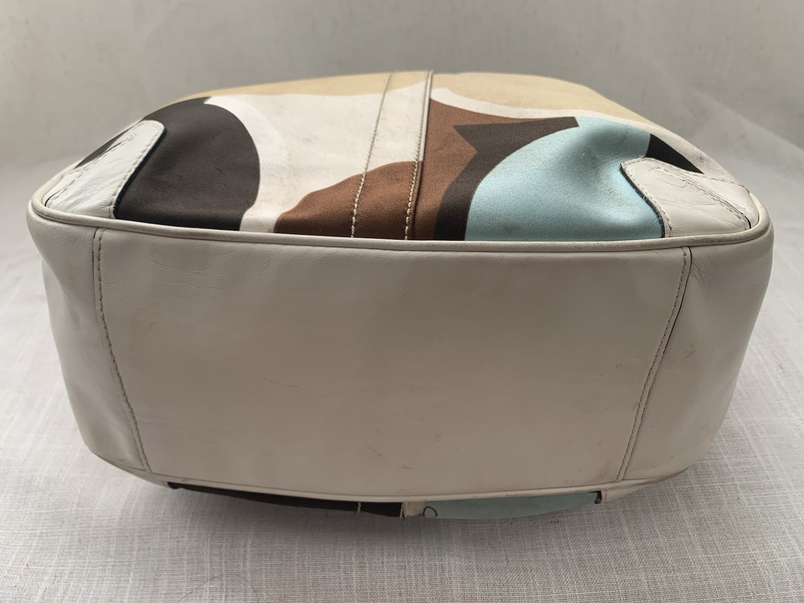 Coach Ergo 10783 Optic Scarf Print Satin Leather Tote Shoulder Bag Multicolor