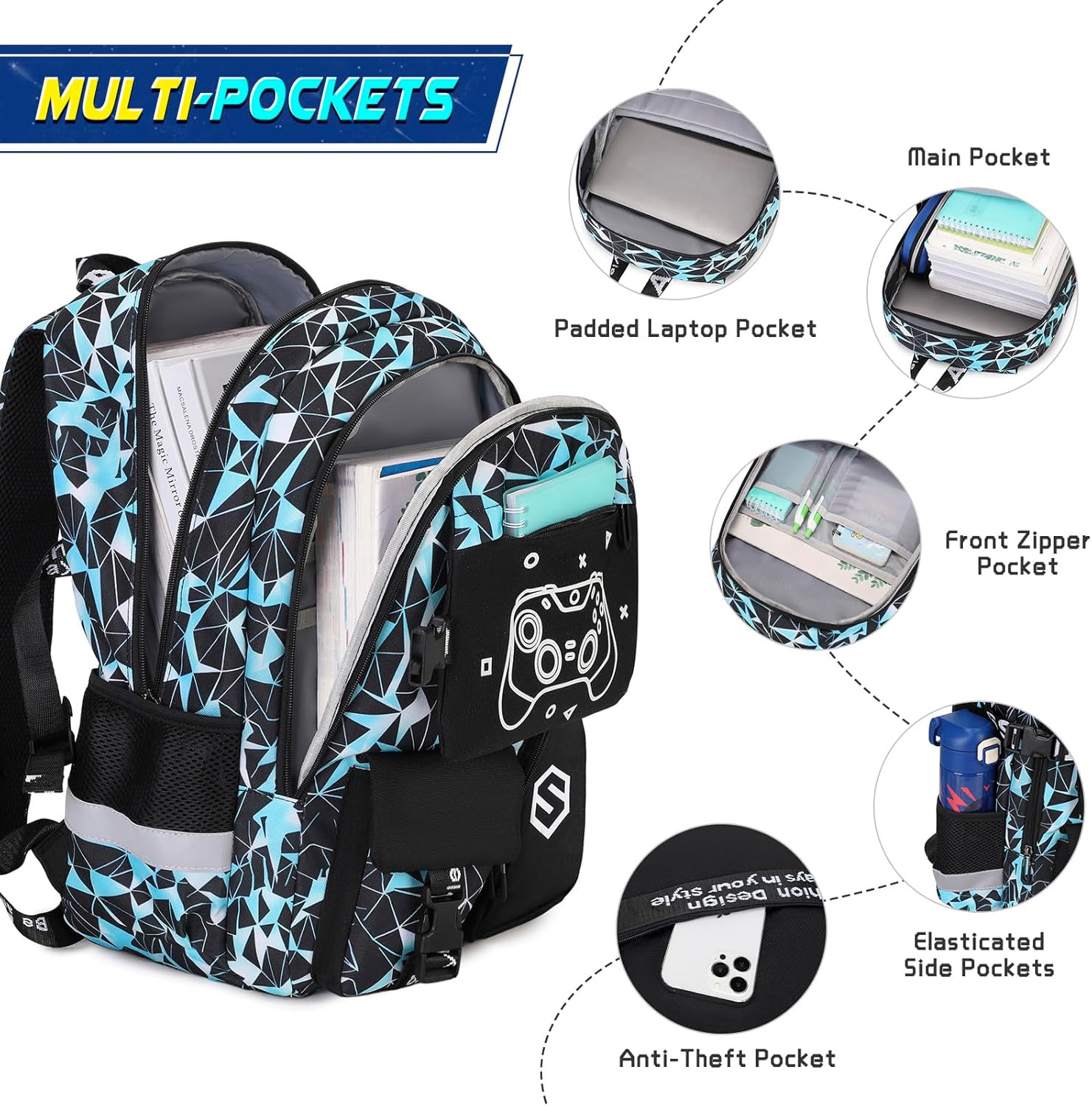Scothen Boys Backpack, Cool Luminous School Backpack with Lunch Bag Pencil Case,