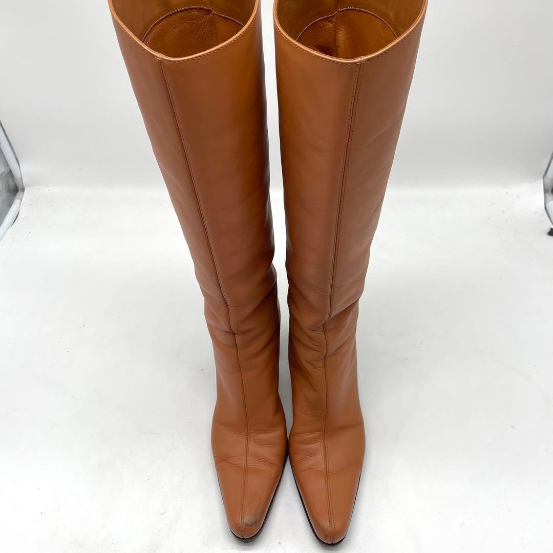Sergio Rossi Brown Leather Knee High Boots 37 2.8in Heel Auth