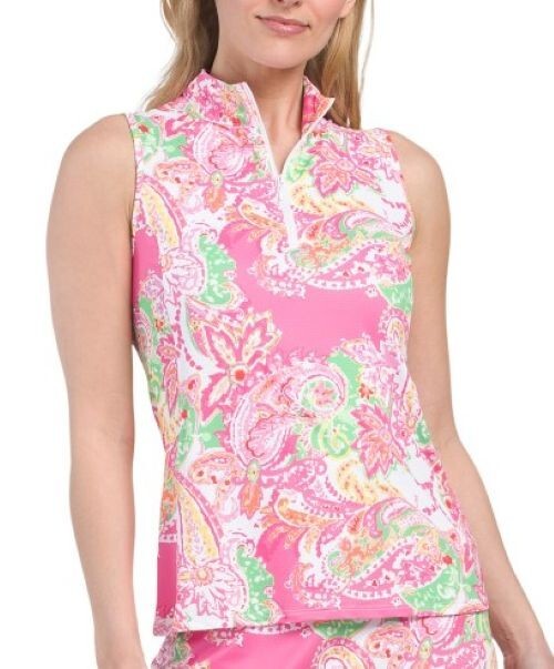 NWT X by GOTTEX Pink Petra PAISLEY Golf Tennis Sleeveless Mock Shirt – S M L