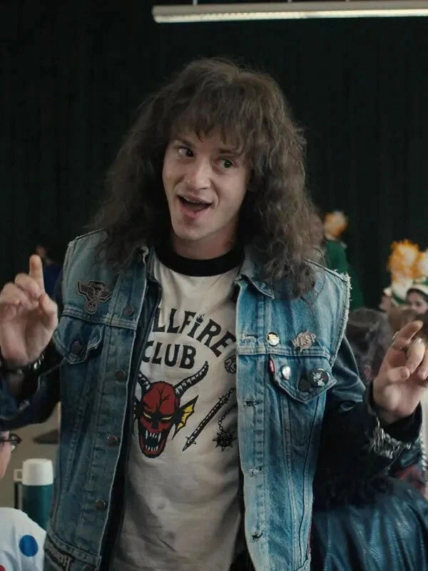 Handmade Stranger Things Eddie Munson Hellfire Club Vest & Black Leather Jacket
