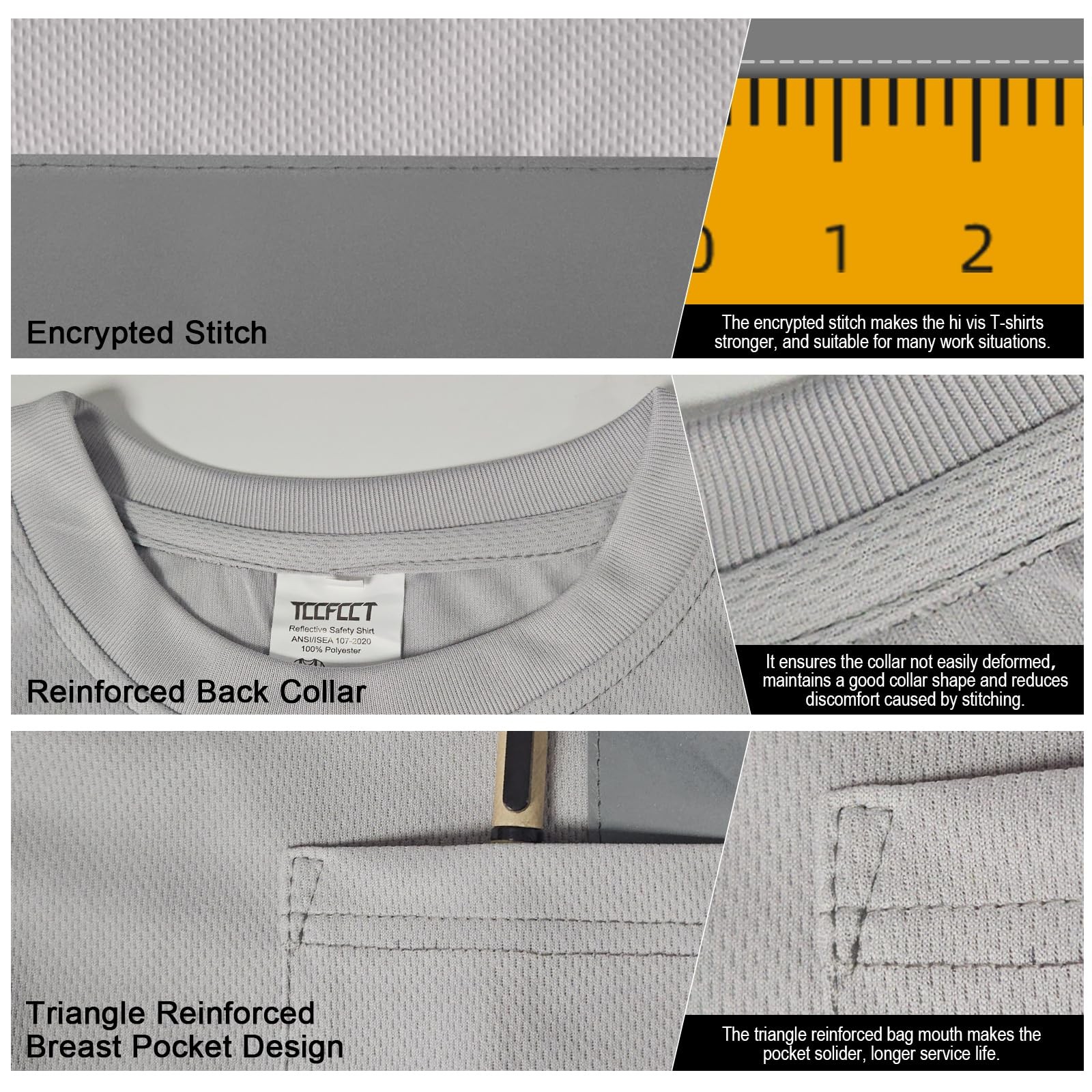 TCCFCCT High Visibility Shirts for Men Women Class 3 Large, 1 Pack-light Gray