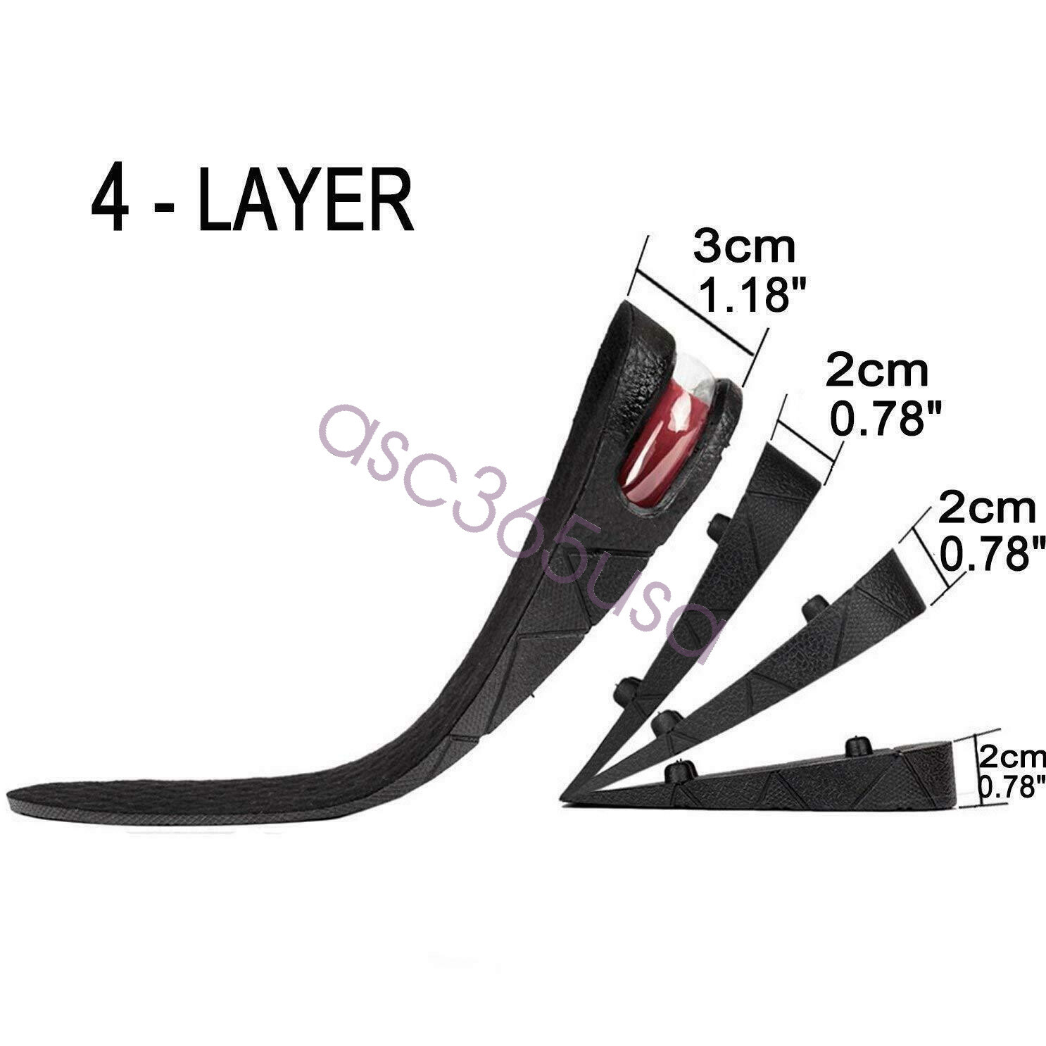 Adjust 4 Layer 9cm Unisex Shoe Lift Height Increase Heel Insole Insert Taller US