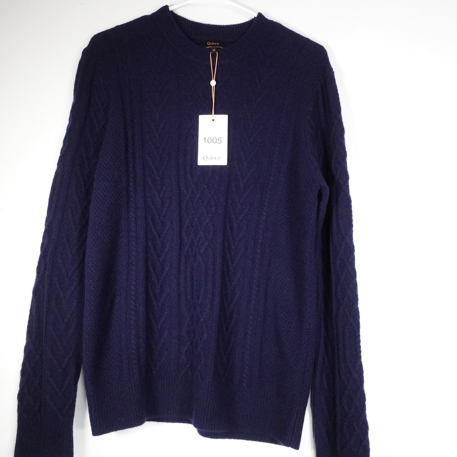 New Quince Men’s Classic Cable Cashmere Crewneck Sweater True Navy Pullover M